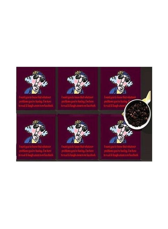 6-Piece Coaster Set Purple/Red/Blue 7x7cm