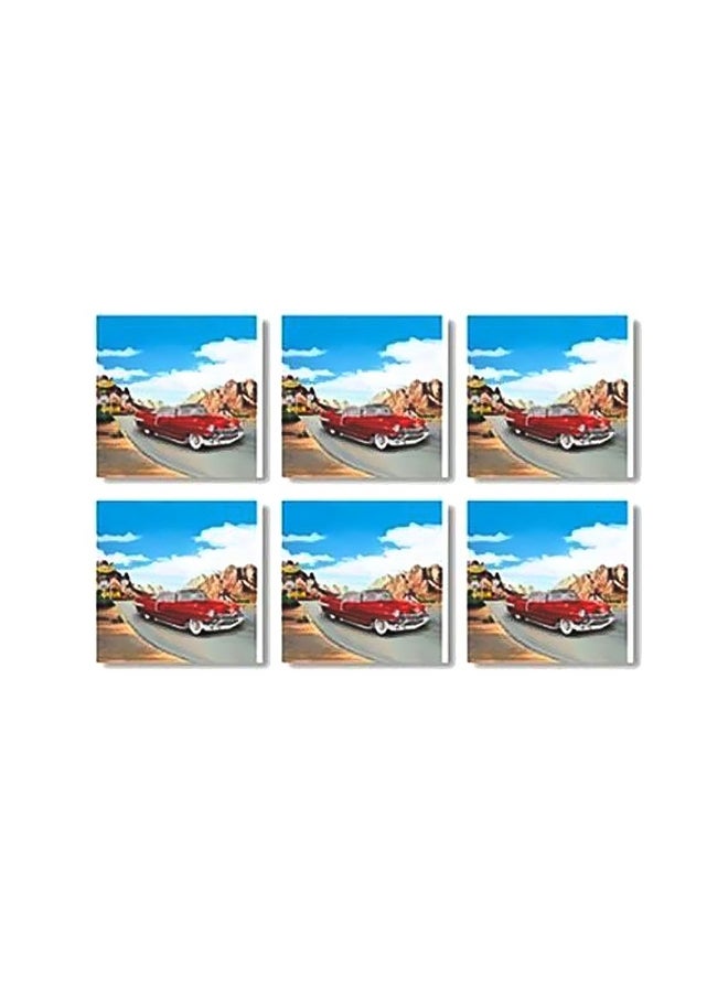 6-Piece Coaster Set Blue/Red 7x7cm
