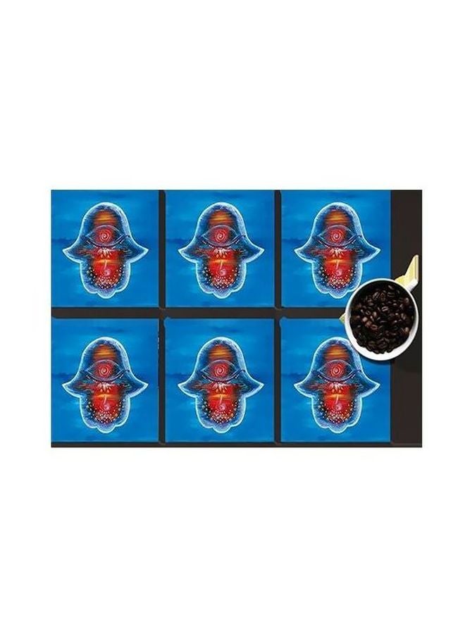 طقم قاعدة الأكواب 6 قطع أزرق/أحمر/أصفر 7x7سم