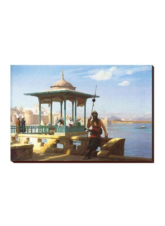 Decorative Wall Painting With Frame Yellow/White/Blue 54x34cm