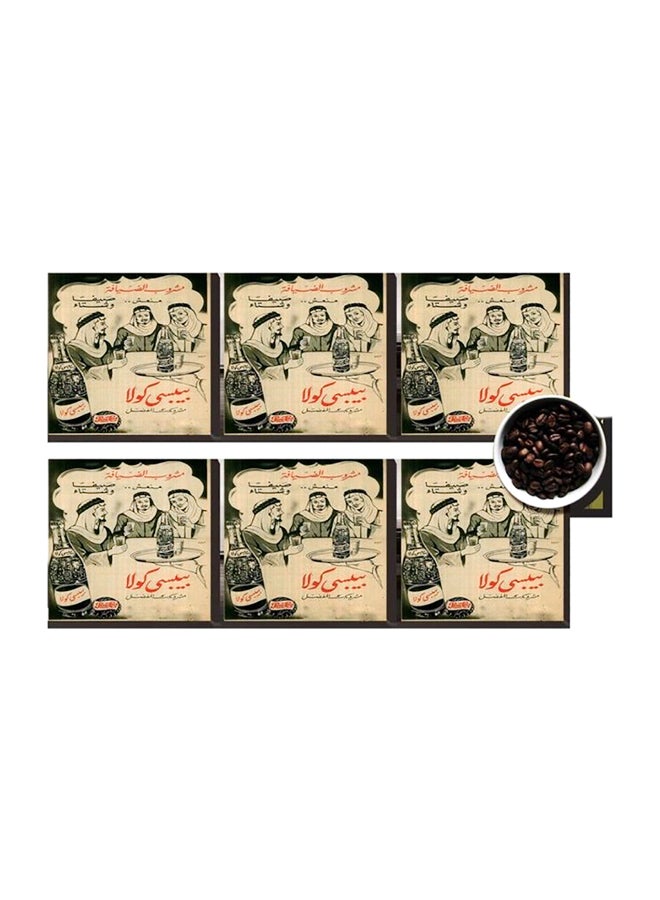 فوتو بلوك طقم حوامل أكواب بطبعة للديكور من 6 قطع أسود / بيج 7 x7سم