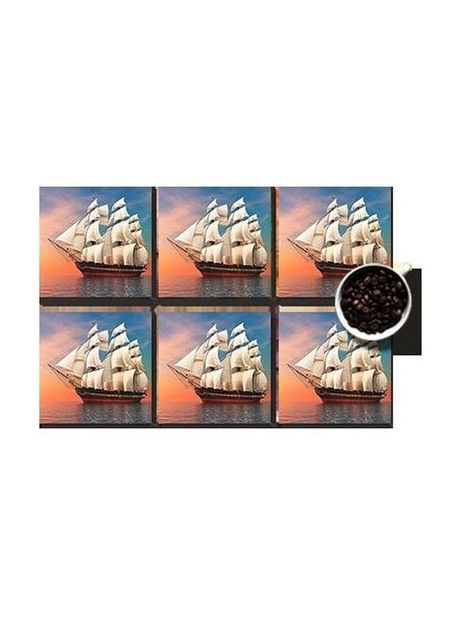 طقم قواعد أكواب مزنة بطبعات مؤلف من 6 قطع بني/بيج/أزرق 7 X 7سم