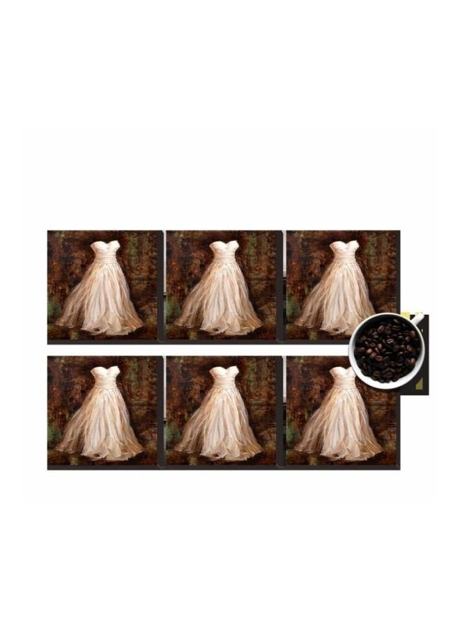 طقم حاملات أكواب مطبوعة مكون من 6 قطع بني/بيج 7x7سم