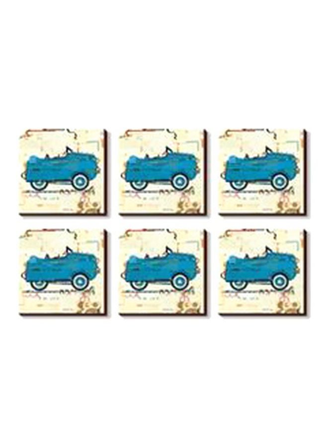 مجموعة حاملة أكواب مغناطيسية - 6 قطع بيج / أسود/أزرق 7x7سم