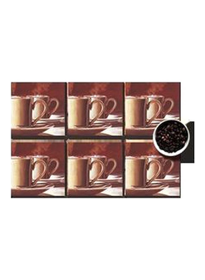 طقم حاملات أكواب مطبوعة مكون من 6 قطع بني/بيج 7x7سم