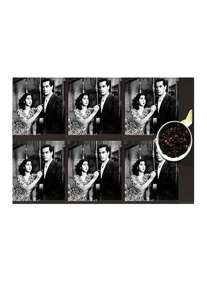 6-Piece Printed Coaster Set Black/White 7x7cm