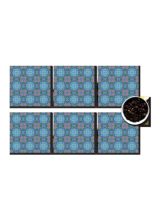 6-Piece Printed Coaster Set Blue/Red 7x7cm