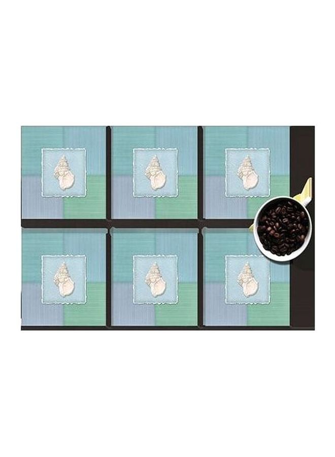 6-Piece Decorative Printed Coaster Set Blue/Black/Green 7x7cm