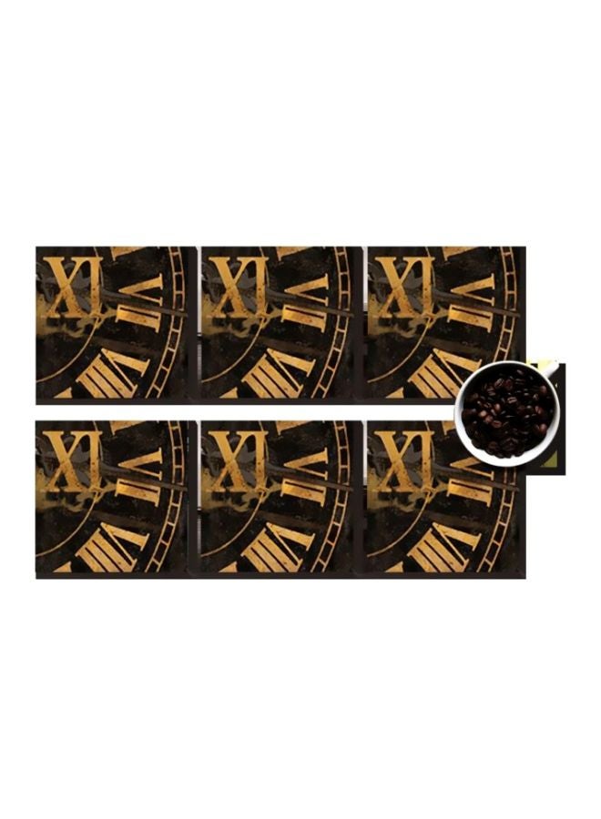 طقم حاملات أكواب مطبوعة مكون من 6 قطع أسود/ذهبي 7x7سم