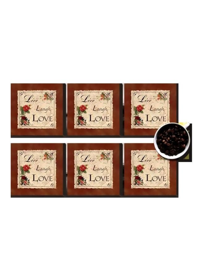 6-Piece Printed Coaster Set Red/Beige 7 x7cm