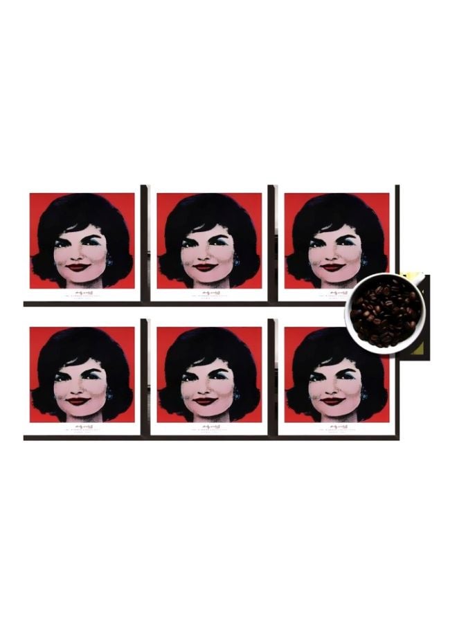 طقم قواعد أكواب من 6 قطع مزين بطبعة أحمر وأسود 7x7سم