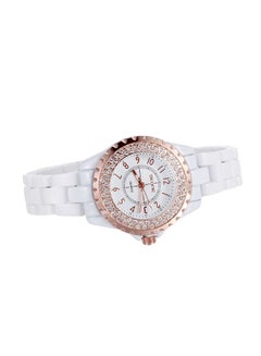 SKONE Women's Rhinestone Embedded Water Resistant Ceramic Quartz Analog Wrist Watch 0301 - 36 mm - White  - Image 2