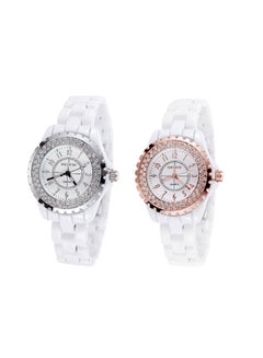 SKONE Women's Rhinestone Embedded Water Resistant Ceramic Quartz Analog Wrist Watch 0301 - 36 mm - White  - Image 5