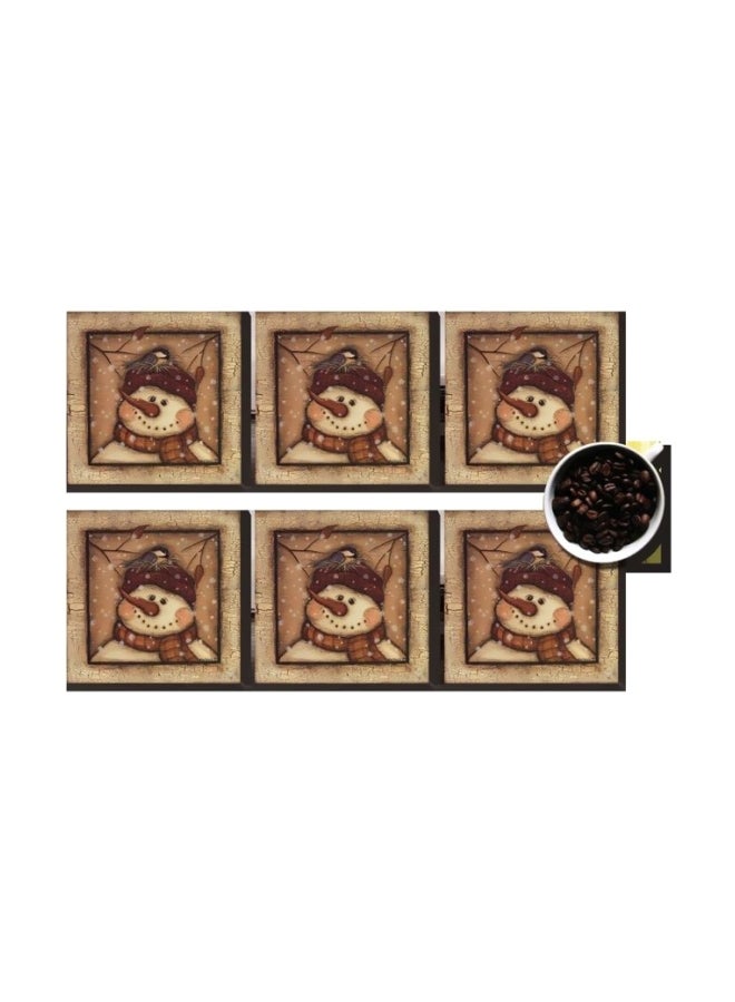 طقم قواعد أكواب مزنة بطبعات مؤلف من 6 قطع بيج / بني 7x7سم