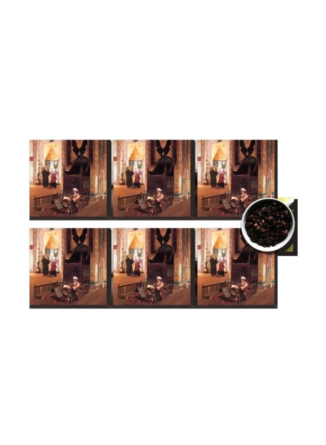 طقم قواعد أكواب من 6 قطع مزين بطبعة بني/بيج 7x7سم