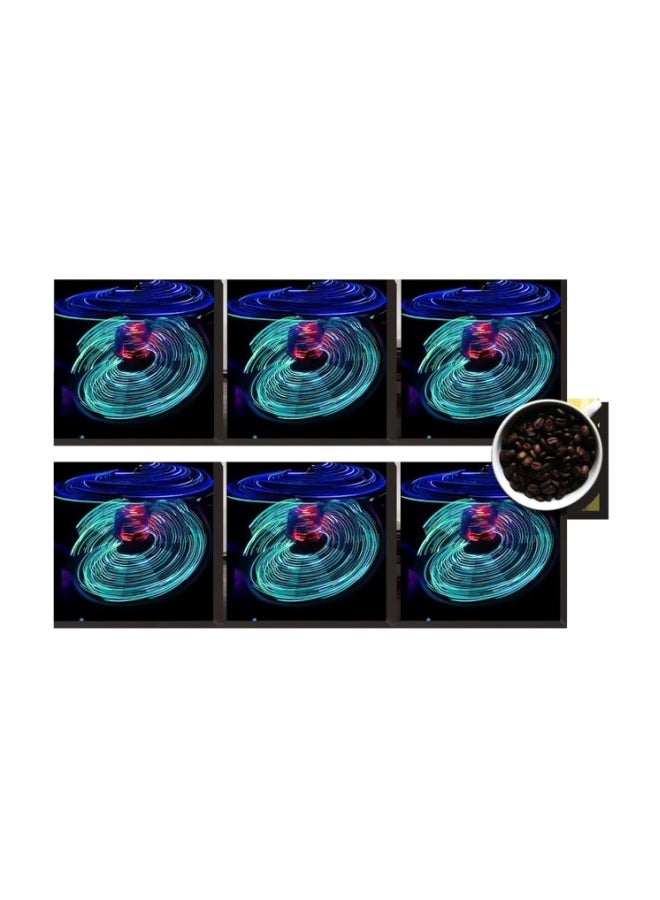 طقم حوامل أكواب بطبعة من 6 قطع الأسود / الأزرق 7x7سم