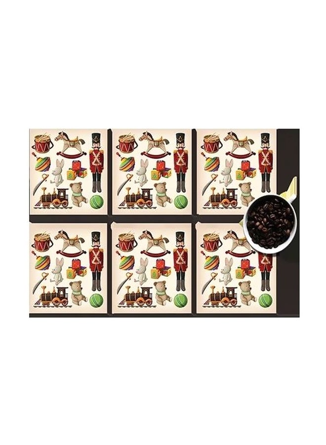 Photo Block 6-Piece Printed Coaster Beige/Green/Red 7x7cm 