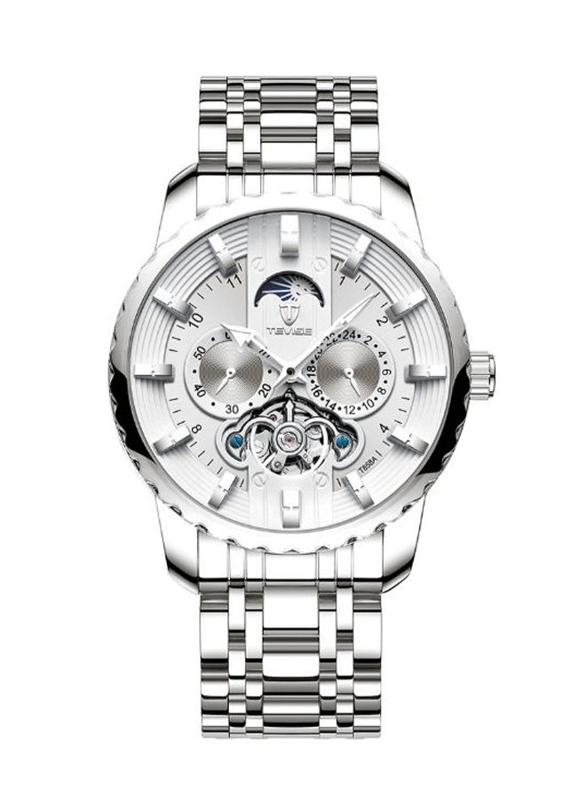 Tevise men Water Resistant Stainless Steel Mechanical Chronograph Wrist Watch 3866 - 44 mm - Silver