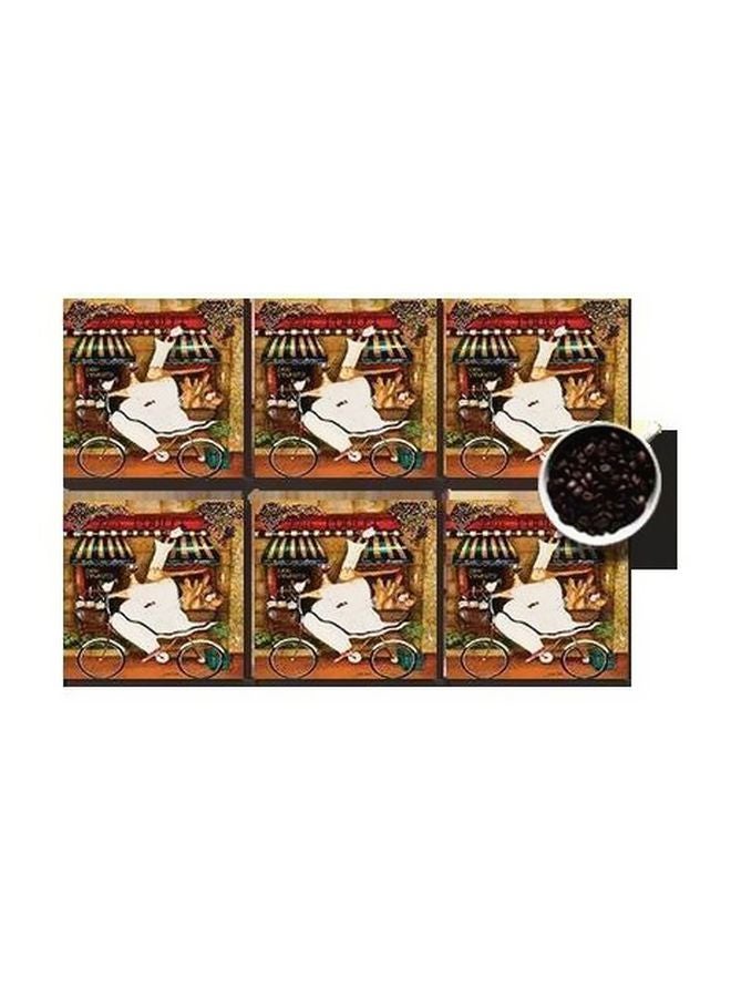 Photo Block 6-Piece Printed Coaster White/Brown/Red 7x7cm 