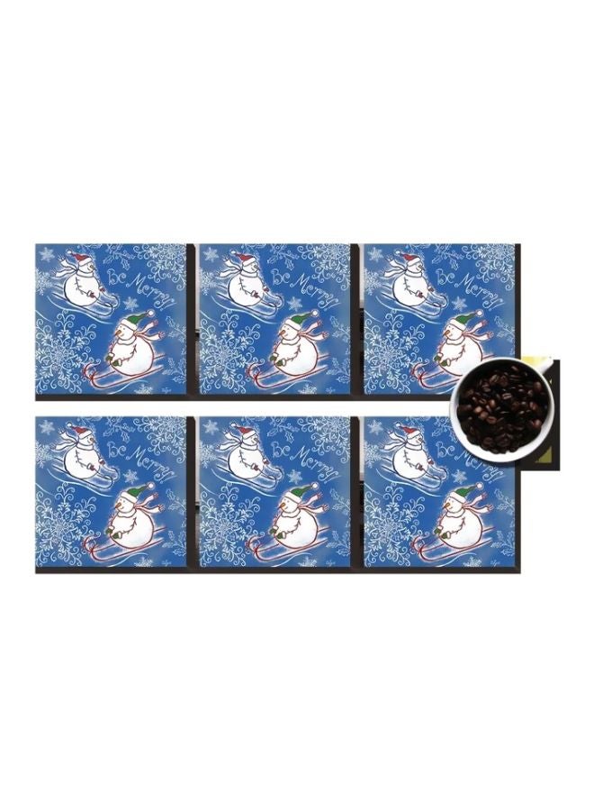 فوتو بلوك طقم قواعد أكواب مزنة بطبعات مؤلف من 6 قطع أزرق/ أبيض 7x7سم