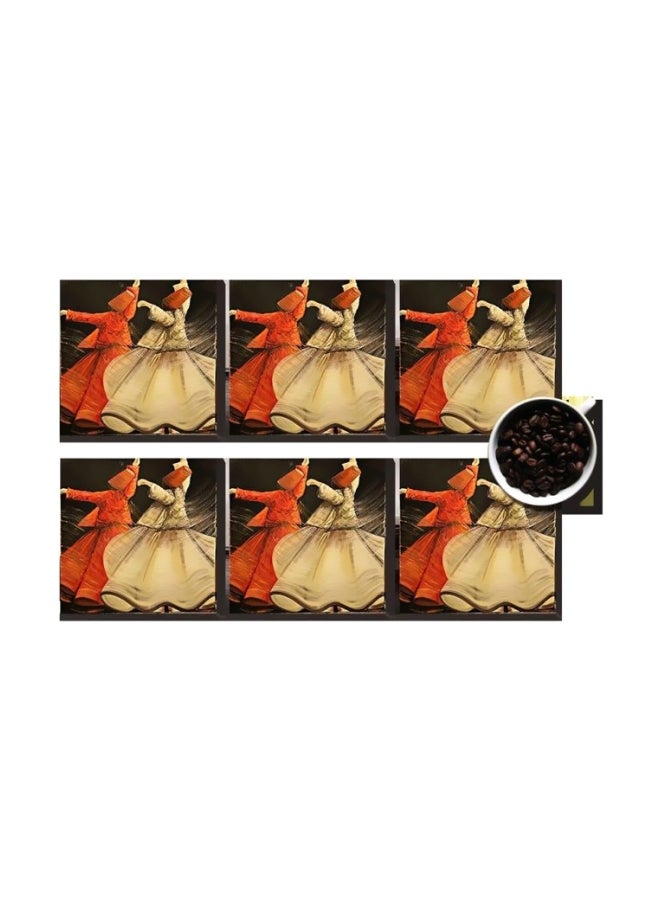 طقم قواعد أكواب مزنة بطبعات مؤلف من 6 قطع بيج/ برتقالي/ أسود 7 x7سم