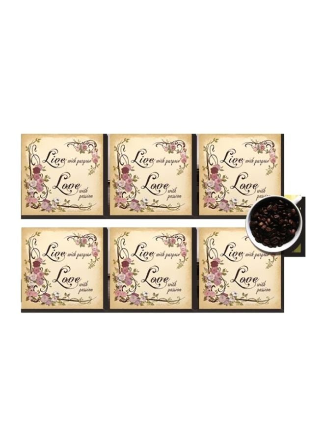 6-Piece Coaster Set Beige/Pink/Black 7X7cm