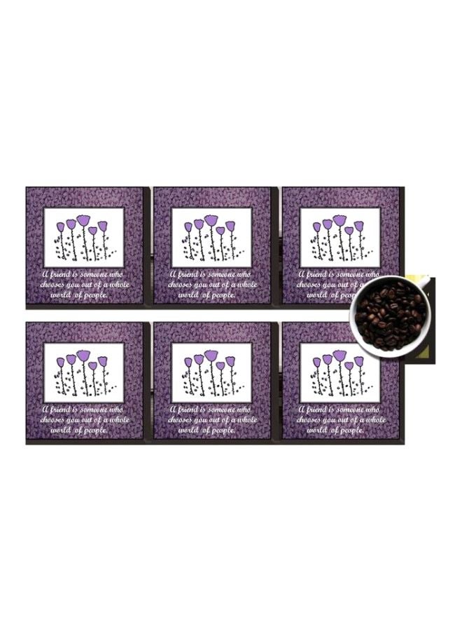 6-Piece Decorative Coasters Purple/White/Black 7x7cm