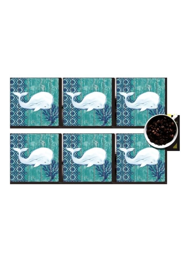 طقم قاعدة الأكواب 6 قطع أزرق/ أبيض 7x7سم