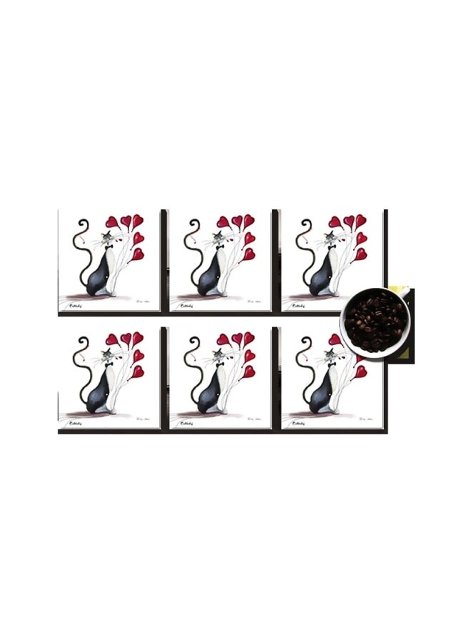 6-Piece Coaster Set White/Grey/Red 7x7cm