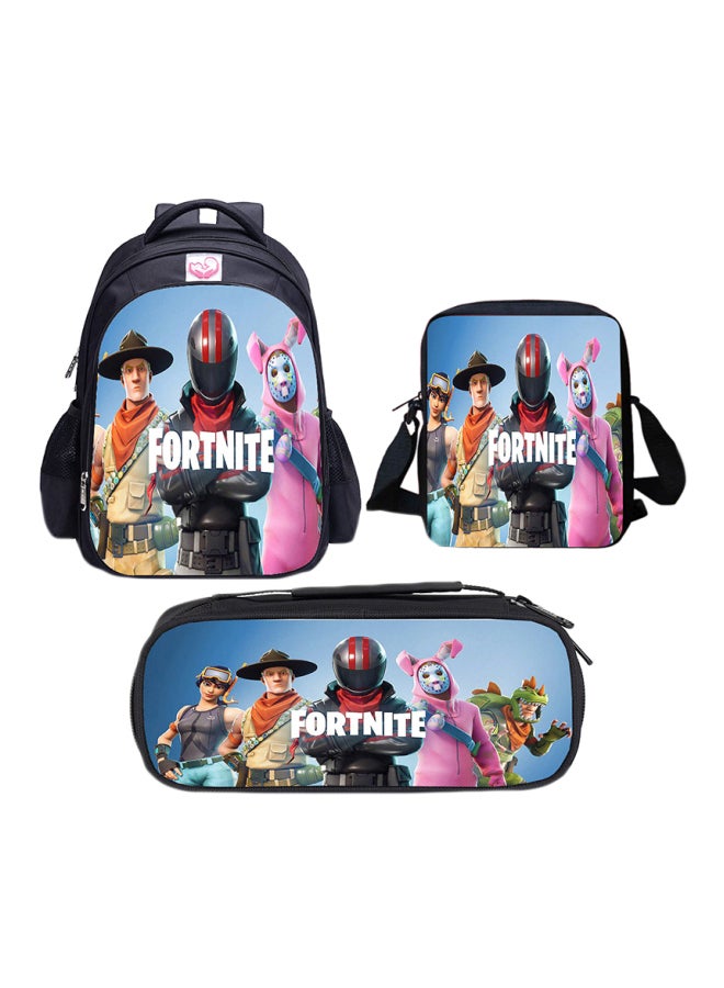 طقم حقائب ظهر مدرسية بطبعة ذو طابع من لعبة "Fortnite" من 3 قطع أزرق/ أسود/ وردي - Image 1