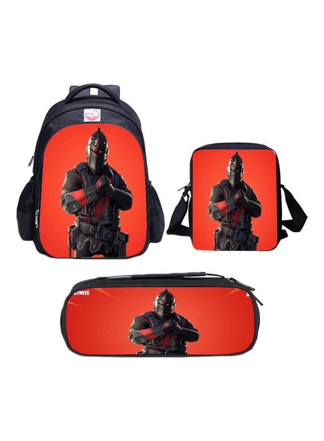 3-Piece Fortnite Theme Printed School Backpack Set Black/Red - Image 1
