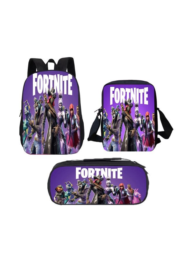 طقم حقائب مطبوع عليها صورة لعبة Fortnite عدد 3 قطع أرجواني/ أسود/ أبيض - Image 1