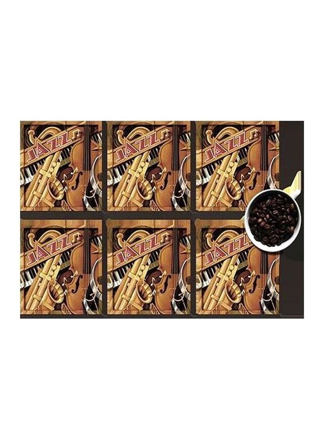 طقم حاملات أكواب مطبوعة مكون من 6 قطع بني/أصفر 7x7سم