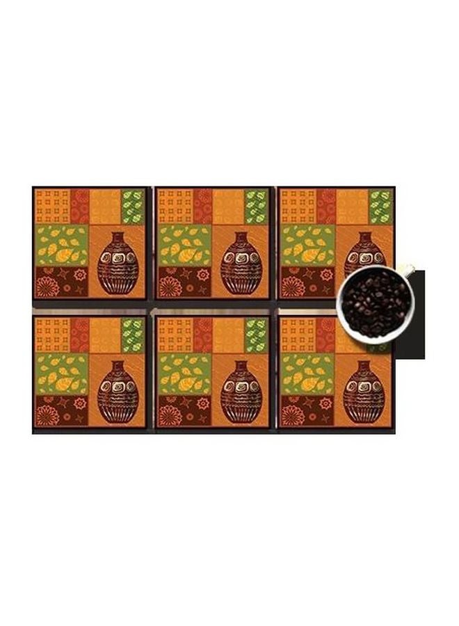 6-Piece Coaster Set Orange/Brown/Green 7x7cm