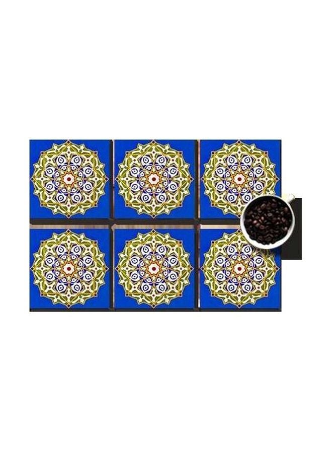 طقم حاملات أكواب مطبوعة مكون من 6 قطع أزرق/أخضر/أصفر 7x7سم