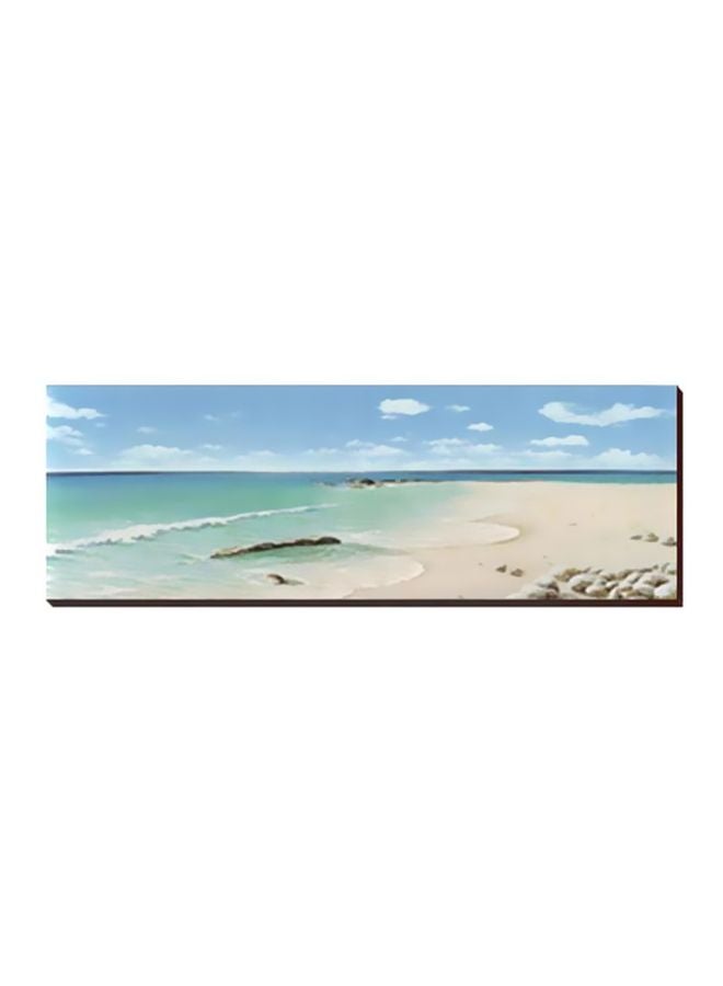 فوتو بلوك لوحة جدارية لتزيين الحائط مع إطار أزرق/بيج/أبيض 99x29سم