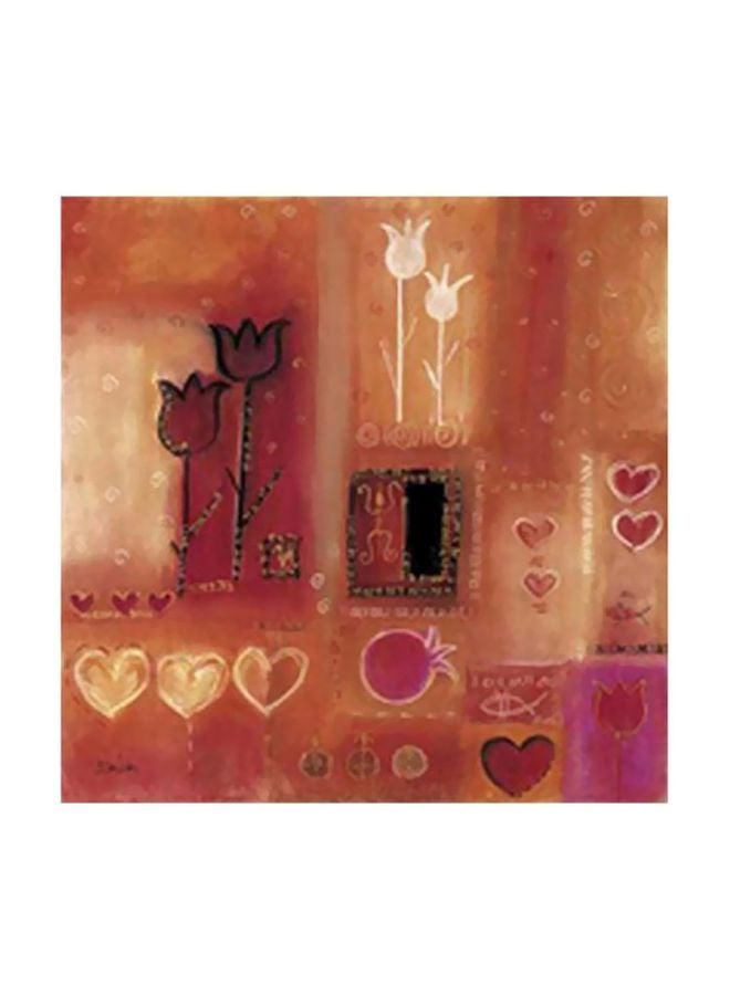 Decorative Wall Painting With Frame Pink/Brown/Beige 34x34cm