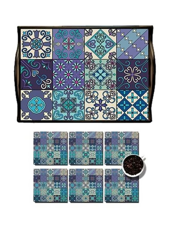 PHOTOBLOCK 6-Piece Decorative Coaster With Tray Set Multicolour