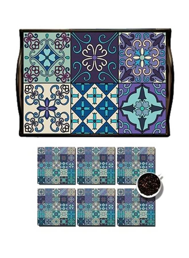 طقم حاملة أكواب للزينة مع طقم صواني، 6 قطع متعدد الألوان