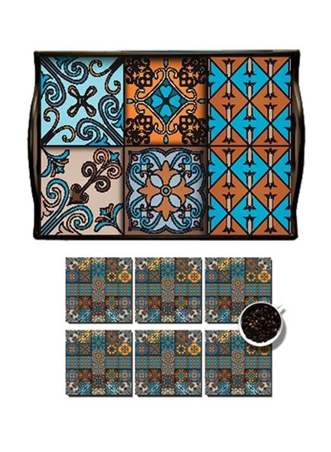 مجموعة حامل أكواب مكونة من 6 قطع مع صينية حمل متعدد الألوان