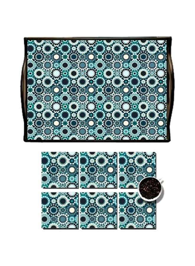 مجموعة حاملات أكواب مزخرفة مع صينية بنقشة أندلسية مكونة من 6 قطع متعدد الألوان