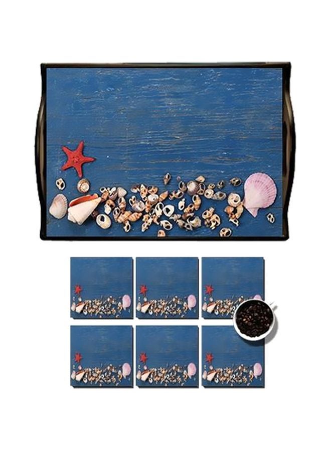 فوتو بلوك طقم حوامل أكواب من 6 قطع مع صينية تقديم متعدد الألوان 7x7سم