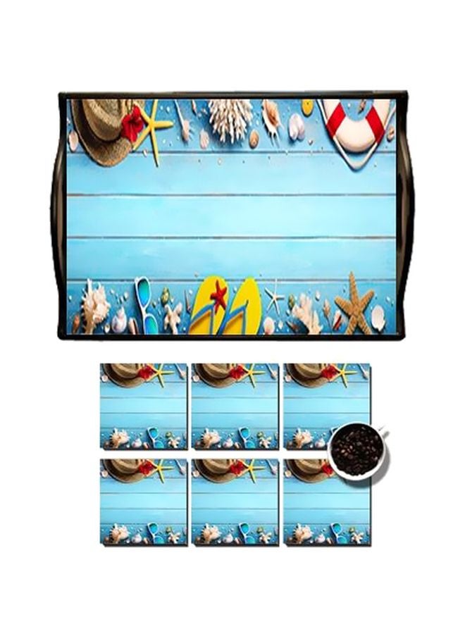 مجموعة حاملات أكواب مع صينية تقديم، من 7 قطع متعدد الألوان 7x7سم