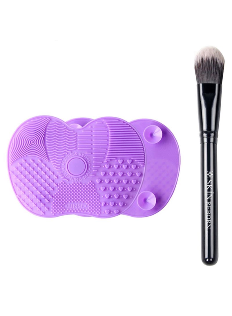 2-Piece Make Up Foundation Brush With Brush Cleanser Purple/Black - Image 1