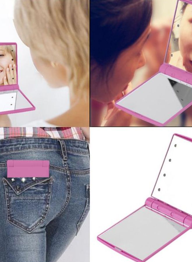 مرآة مستحضرات تجميل محمولة ومريحة مزوَّدة بمصباح LED وردي - Image 2