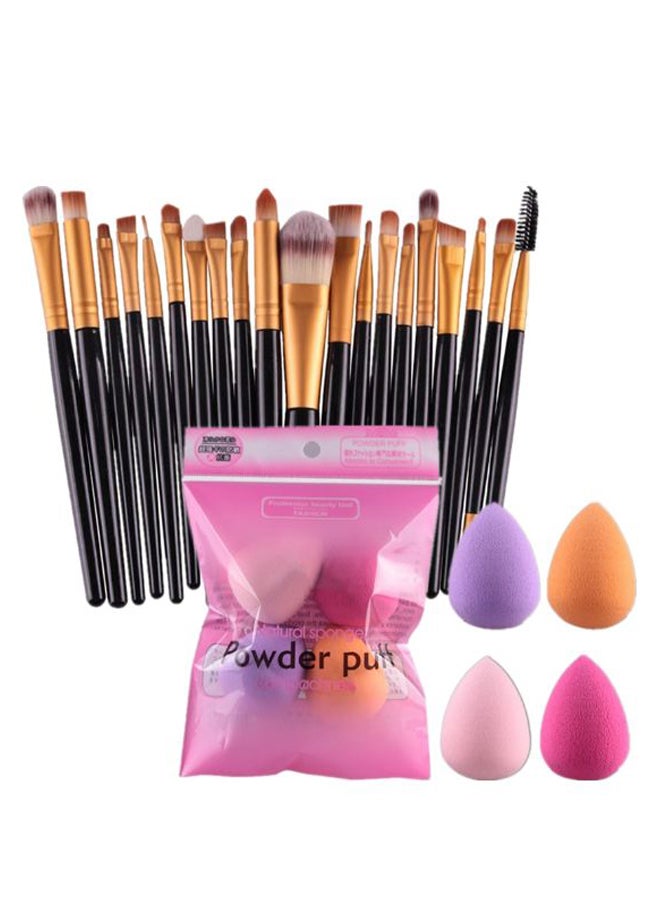 20-Piece Makeup Brush With 4-Piece Puff Blender Set Multicolour - Image 1