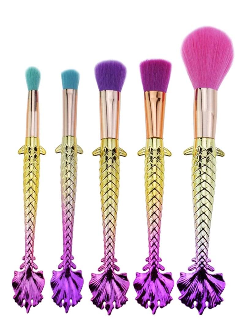 5-Piece Mermaid Tail Makeup Brush Set Multicolour - Image 1
