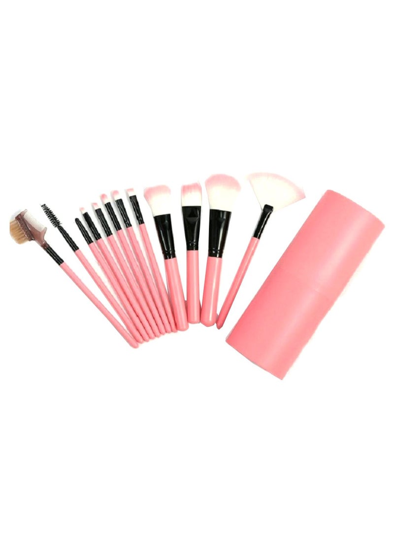 12-Piece Makeup Brush Set With Cleanser Pink/Black/White