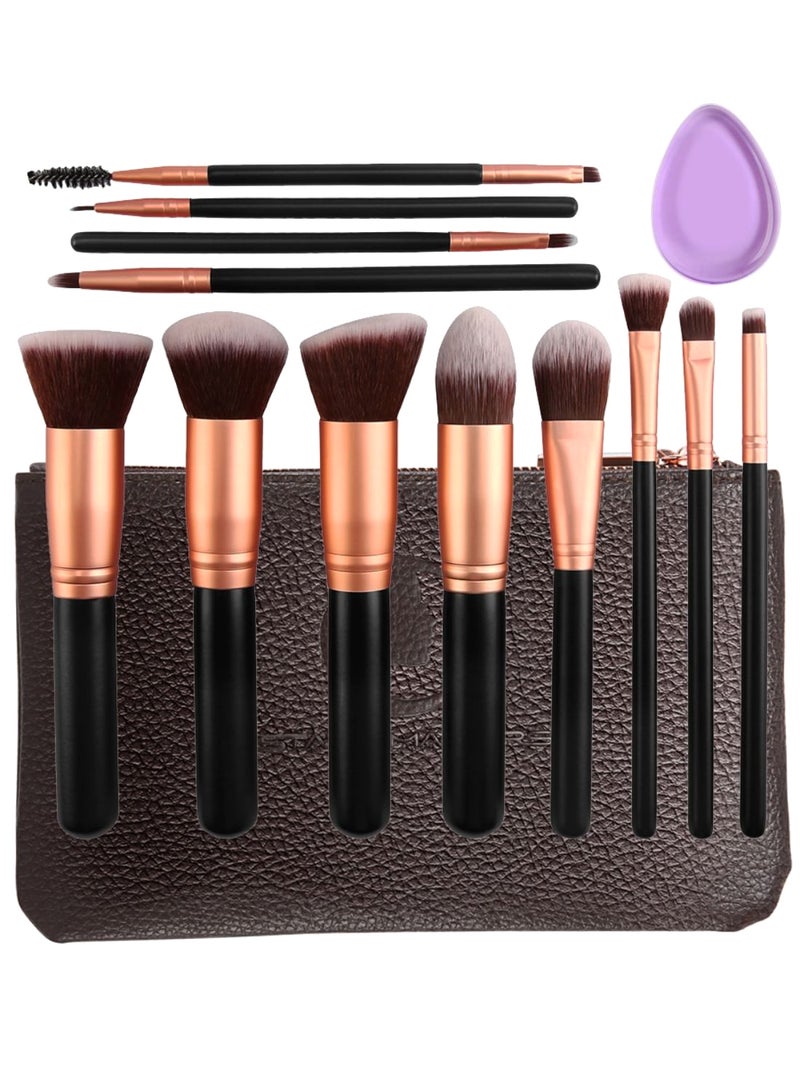 Generic 12-Piece Makeup Brush Set With Bag And Puff Multicolour  - Image 1