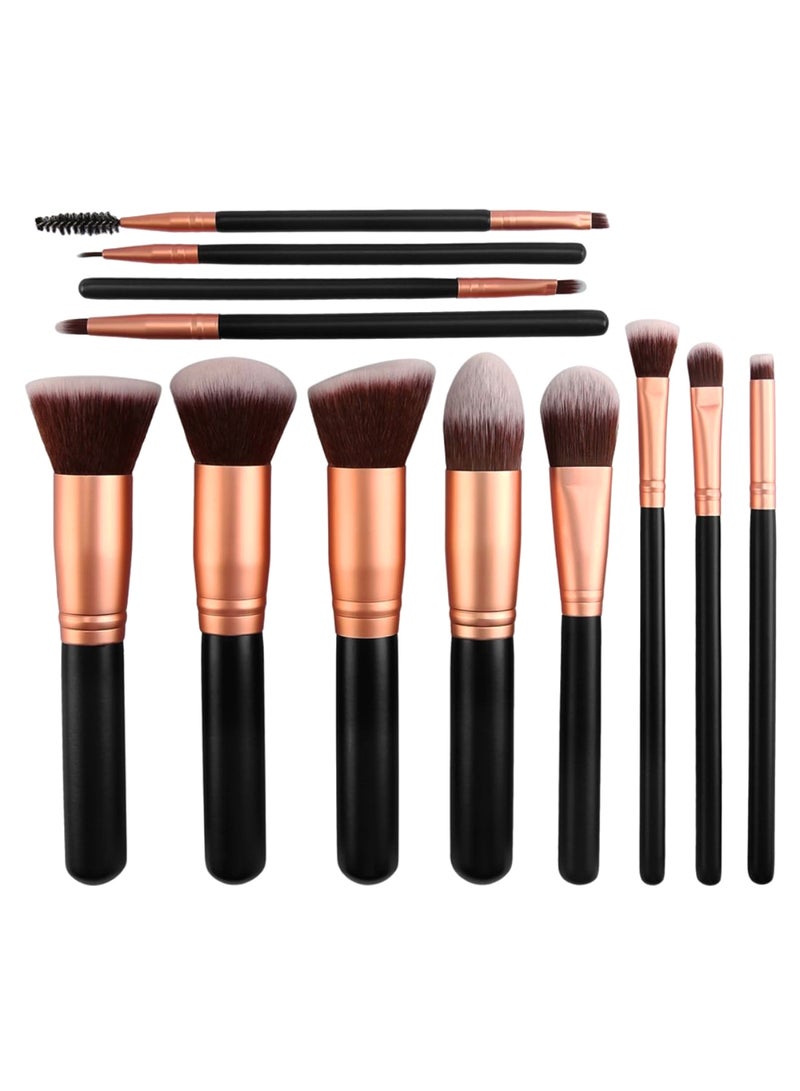 Generic 12-Piece Makeup Brush Set With Bag And Puff Multicolour  - Image 2